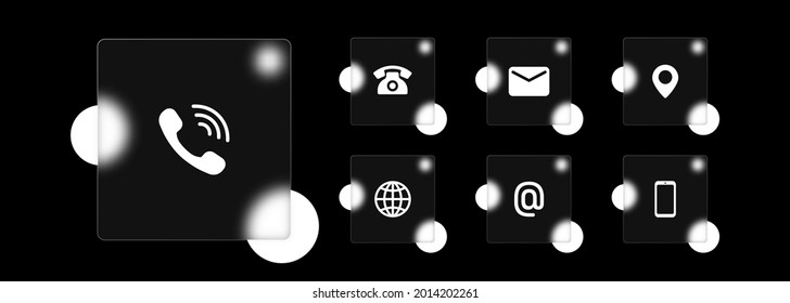 Contact us icon set. Glassmorphism style. Communication symbol for your web site design, logo, app, UI. Contact us button. Mail, phone, globe, address, com, email.