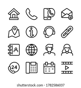 Contact Us Icon Set Line Art Design Editable Stroke