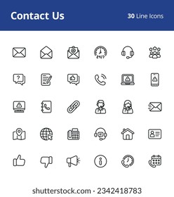 Contact Us Icon Set with line style. Pixel perfect icons based on 48 x 48 px grids.