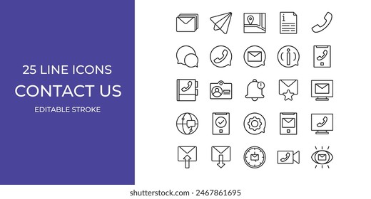 Contact us icon set line vector design editable. contact, phone, information, email, and more