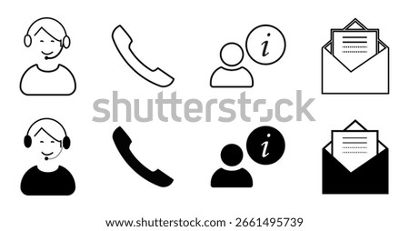 Contact us icon set in line and fill style