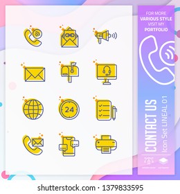 Contact us icon set with lineal style for service symbol. Communication icon bundle can use for website, app, UI, infographic, print template and presentation.