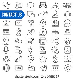 Contact us icon set. Linear style. Vector illustration.