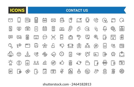 Contact us icon set. Outline icons pack. Icon collection. Editable vector icon and illustration.