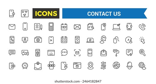 Contáctenos conjunto de iconos. Paquete de iconos de esquema. Colección de iconos. Icono de Vector editable e ilustración.