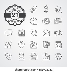 Contact us icon set outline vector isolated on grey background