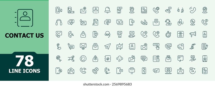 Contact Us icon set. Related to business, location, globe, service, mail, envelope, pin. Thin linear style icons. Minimalist  editable stroke.