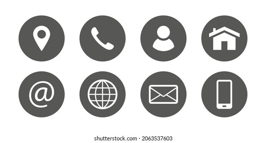 Contact us icon set vector. Contact signs via phone, mail, email, address, web page. Symbols for contact into isolated  white background
