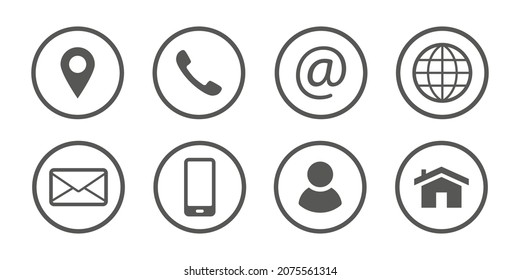 Contact us icon set vector. Contact signs via phone, mail, email, address, web page. Symbols for contact into isolated  white background