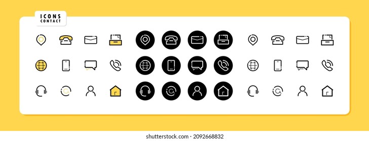 Contact us icon set vector illustration. Phone, email, website, address, internet sign. Communication tags. Vector line icon set for Business and Web Design.