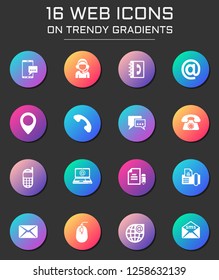 contact us icon set. contact us web icons on round trendy gradients