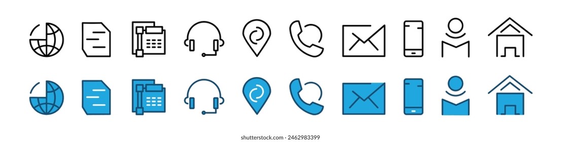 Contact us icon set, Website set icon vector, Set of Web icon set, Business card contact information icon. 