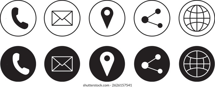 Kontaktieren Sie uns mit einem Icon-Set. Symbolvektor für Website-Set. Symbol für Kontaktinformationen. für Computer und Standort-Website, Kommunikationskontakt, Symbolvektor,
