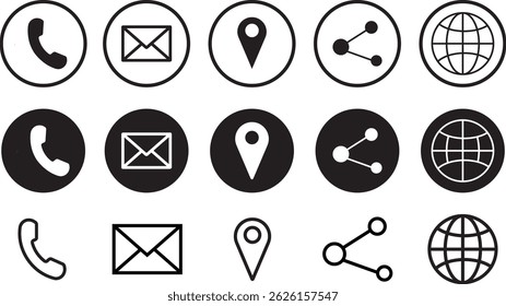 Contact us with an icon set. Website set icon vector. contact information icon. for computer and location website, Communication contact, symbol vector,
