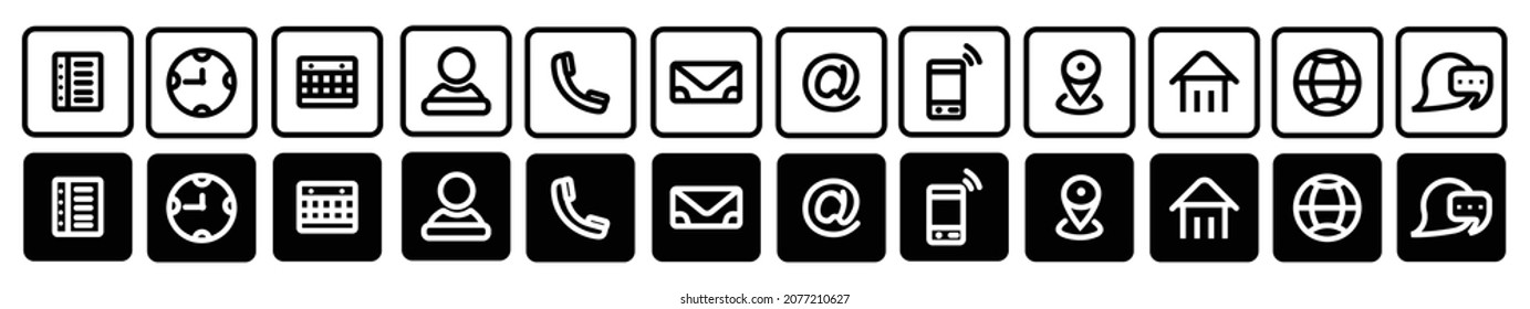 Conjunto de iconos de contacto, vector de icono de conjunto de sitios web, conjunto de iconos de red,Icono de información de contacto de tarjetas de visita. 