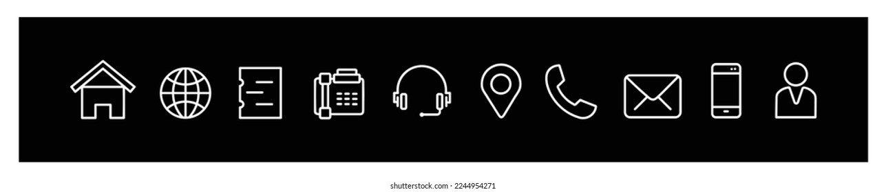  Contact us icon set,Website set icon vector,Set of Web icon set,Business card contact information icon.form on black background