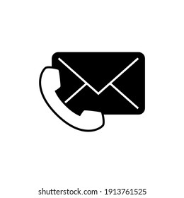 contact us icon in solid black flat shape glyph icon, isolated on white background 