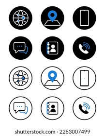 Kontaktieren Sie uns Symbol Vektor. Symbol für Kommunikation gesetzt. in Schwarz, Weiß und Blau.