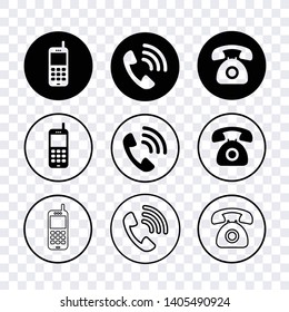contact us icon vector isolated on transparent background, buttons contact phone smartphone icon vector set, line design 