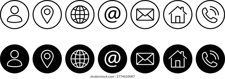 Contact us icons collection for user interface, web, and mobile applications.