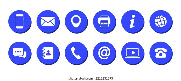 Contact us icons. Communication icons set. Business card contact information symbols. Set of Contact Us icon of differents styles. Vector illustration