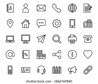 Kontaktieren Sie uns Symbole. Kommunikation einfache flache Symbole einzeln auf weißem Hintergrund. Vektorgrafik.