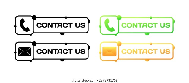 Contact us icons. Different styles, color, envelope and handset icon, contact us set. Vector icons