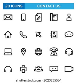 Contact Us Icons Editable Stroke Outline Style