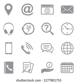 Contact Us Icons. Gray Flat Design. Vector Illustration. 