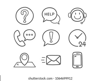 Contact Us Icons. Hand Drawn Icon Set.