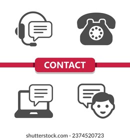Contáctanos con Iconos. Auriculares, Centro de llamadas, Teléfono, Servicio al cliente, Computadora, Icono del vector de conversación masculina