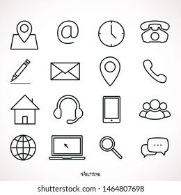 Contact us icons line. Simple flat vector icons set on white background - stock vector