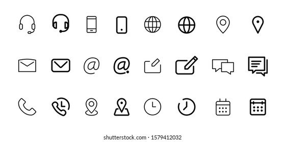 Contact us icons. Phone, smartphone, email, location, house, globe, address, chat. Icons Business Card contact information icons