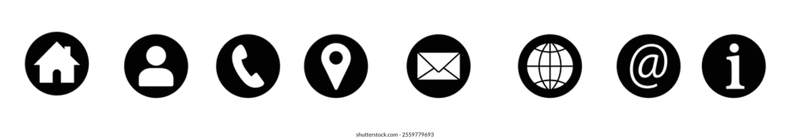 Contact us icons set. Business icon for company connection set in various style. Name, phone, mobile, place, location, mail, website and message card sign. Communication icon set. Web icon set.   