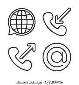 Kontaktieren Sie uns Icons Set = Chat, eingehende, ausgehende, arroba. Perfekt für mobile App-Anwendungen, App-Icons, Präsentationen, Illustrationen und andere Projekte.