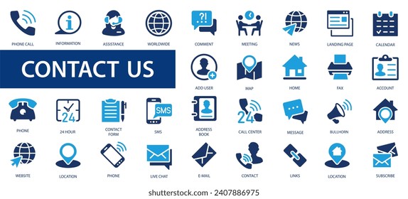 Contact Us icons set. Chat, support, message, phone. Web and mobile icon.