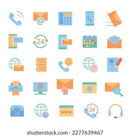 Contact us icons set. Collection of graphic elements for website. Technical support and answers to questions. Call center and hotline. Cartoon flat vector illustrations isolated on white background
