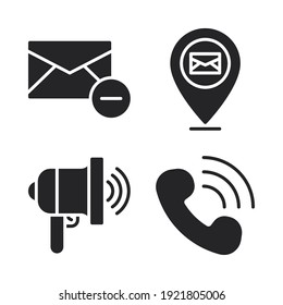 contact us Icons Set = delete email, pin, megaphone, telephone. Perfect for website mobile app, app icons, presentation, illustration and any other projects.