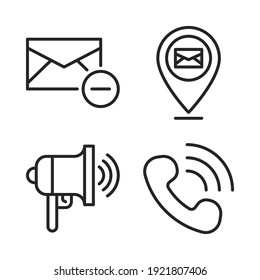 contact us Icons Set = delete email, pin, megaphone, telephone. Perfect for website mobile app, app icons, presentation, illustration and any other projects.