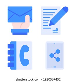 contact us Icons Set = envelope, contract sign, phone book, telephone. Perfect for website mobile app, app icons, presentation, illustration and any other projects.