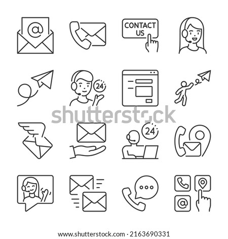 Contact us icons set.  Feedback. Ask a question, consultation, linear icon collection. Line with editable stroke