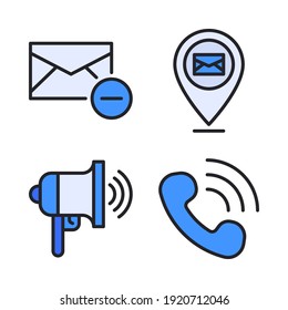 contact us Icons Set (Filled Line) = delete email, pin, megaphone, telephone. Perfect for website mobile app, app icons, presentation, illustration and any other projects.
