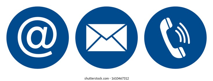 Contact us icons set flat blue round button vector collection