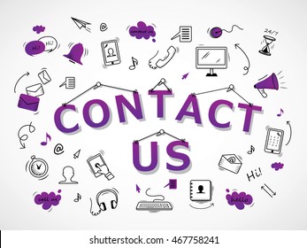 Contact Us Icons Set - Isolated On White Background-Vector Illustration, Graphic Design. For Web,Websites,Magazine Page,Print, App, Presentation Templates And Promotional Materials