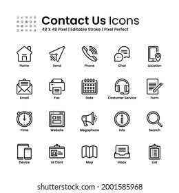 Contact Us Icons Set Line Style. Call, Email, Chatting, Costumer Service And More. Editable Stroke 48 X 48 Pixel. Design Element Vector Illustration