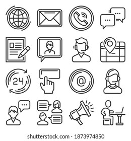 Contact Us Icons Set on White Background. Vector