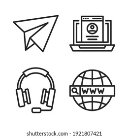 contact us Icons Set = paperplane, laptop, headphone, web. Perfect for website mobile app, app icons, presentation, illustration and any other projects.