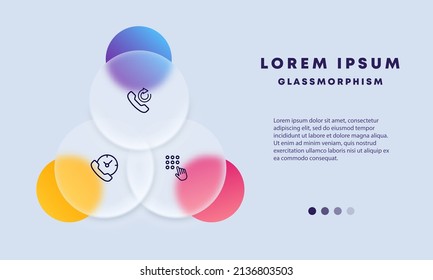 Contact us icons set. Icons redial, waiting for an operator and dialing a phone number. Communication concept. Glassmorphism style. Vector line icon for Business and Advertising.