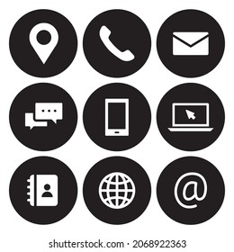 Contact us icons set. Simple solid style symbol. Email, phone, mail, web, address, internet, call, online, pictogram, message, business communication concept Vector illustration design isolated EPS 10