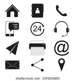 Contact us icons set. Simple flat icons for web and mobile app. Vector illustration. EPS 10.